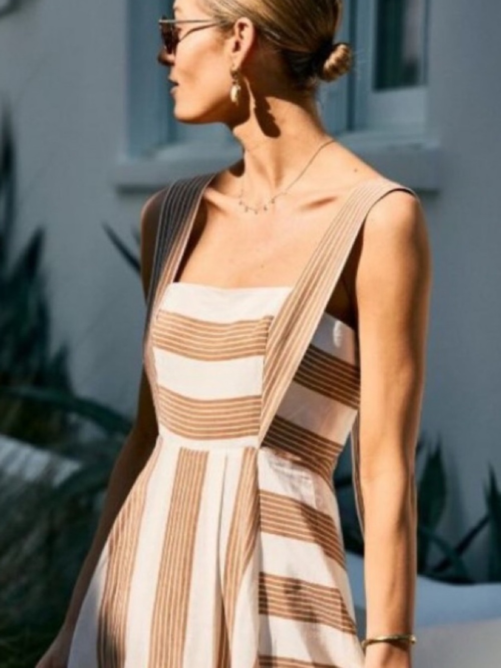 ANTONIO MELANI Cream and Tan Striped Maxi Sundress - Picture 3 of 14